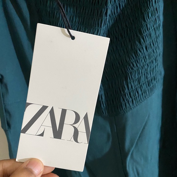 NWT Zara Belted Jumpsuit Puff Shoulder Green Color - Picture 7 of 7
